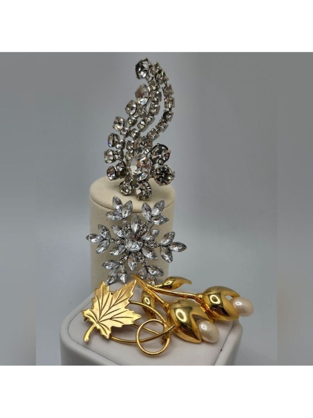 Lot of Brooches Collection Gold & Silver Tones with Classic Details Maple Leaf